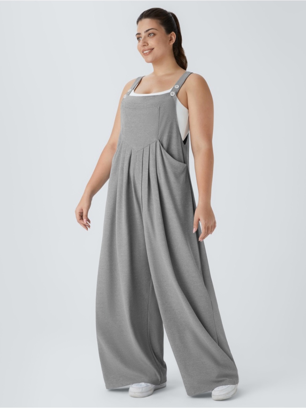 HALARA Gray Wide-Leg Pleated Overalls Jumpsuit